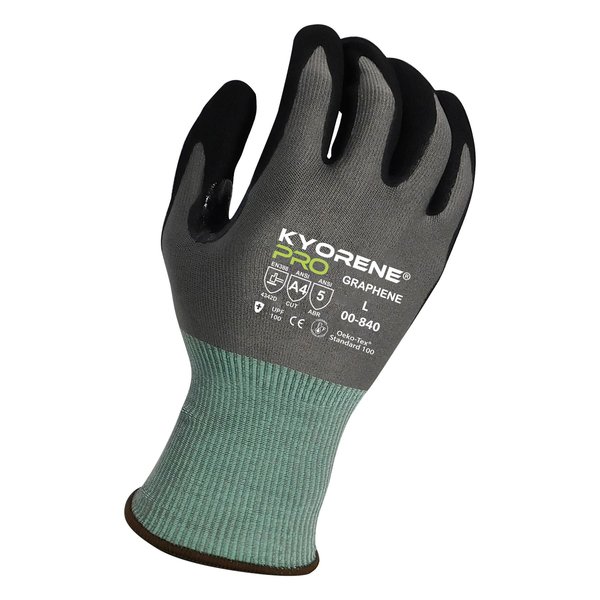 Kyorene Pro 18g Gray 
Graphene A4 Liner with Black HCT MicroFoam
Nitrile Palm Coating (XS) PK Gloves 00-840 (XS)